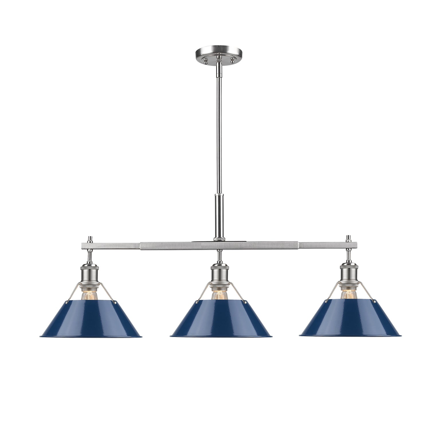 Golden - 3306-LP PW-NVY - Three Light Linear Pendant - Orwell - Pewter