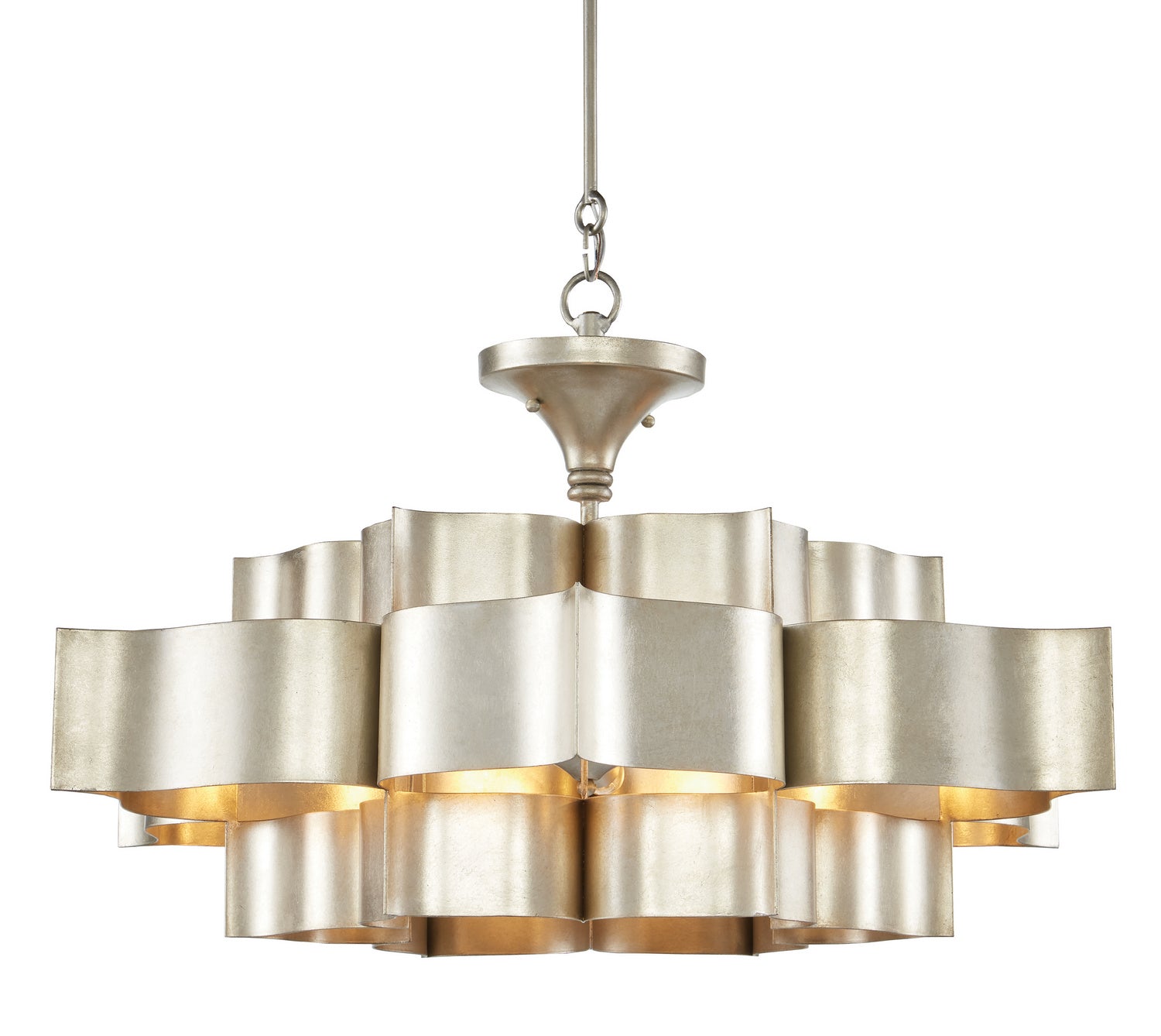 Currey and Company - 9000-0051 - Six Light Chandelier - Contemporary Silver Leaf