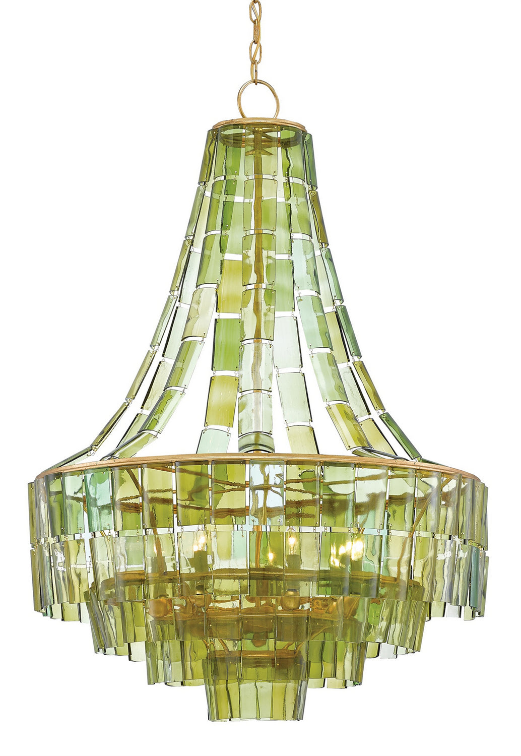 Currey and Company - 9000-0147 - Seven Light Chandelier - Dark Contemporary Gold Leaf/Green