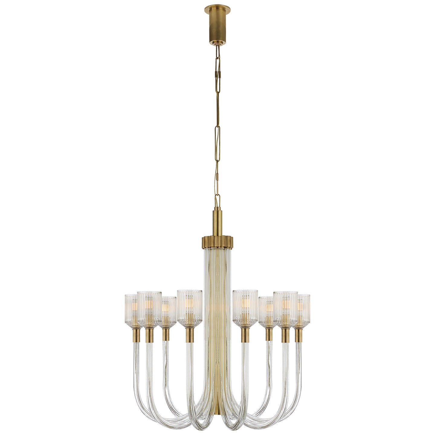Visual Comfort Signature - KW 5401CRB/AB - Ten Light Chandelier - Reverie - Clear Ribbed Glass and Brass