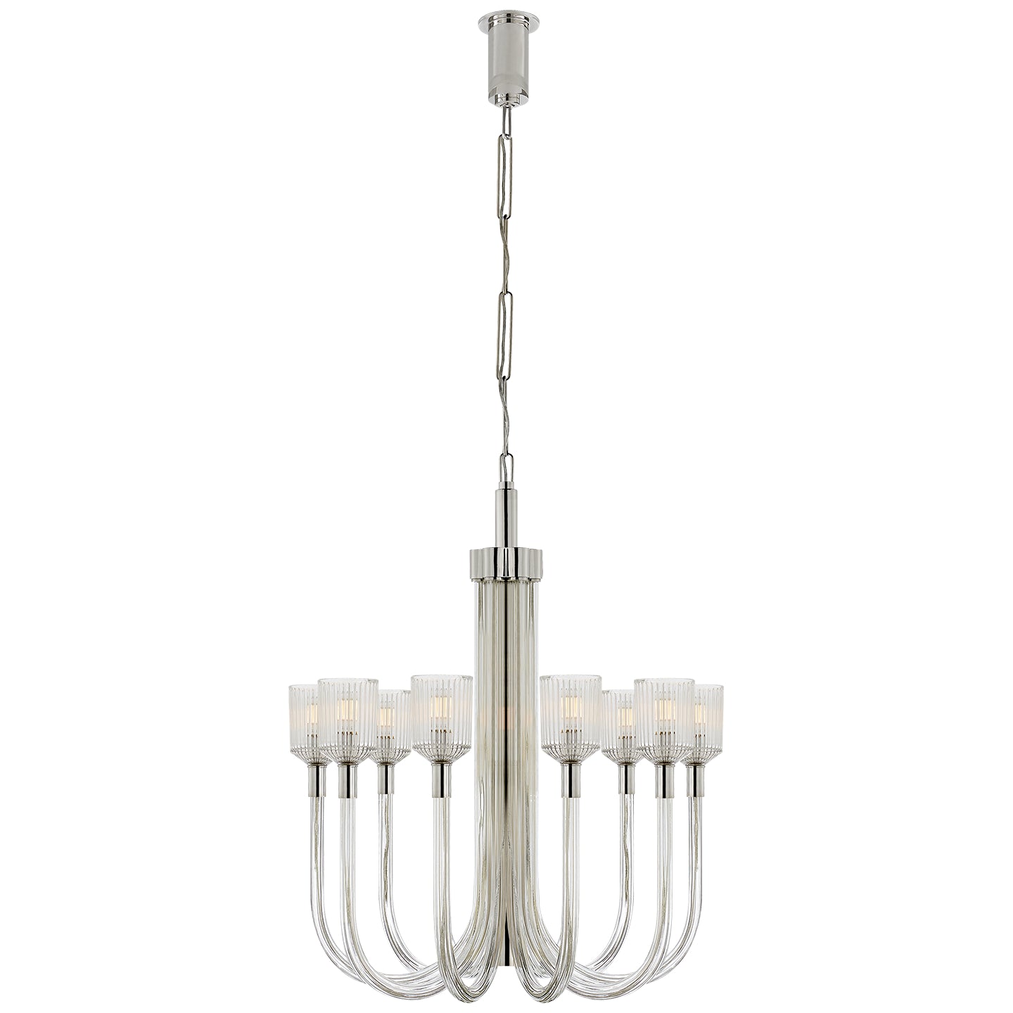 Visual Comfort Signature - KW 5401CRB/PN - Ten Light Chandelier - Reverie - Clear Ribbed Glass and Polished Nickel