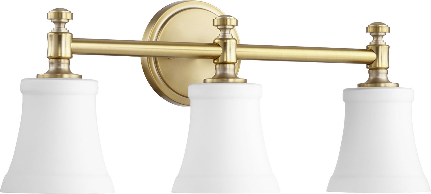 Quorum - 5122-3-80 - Three Light Vanity - Rossington - Aged Brass|Satin Opal