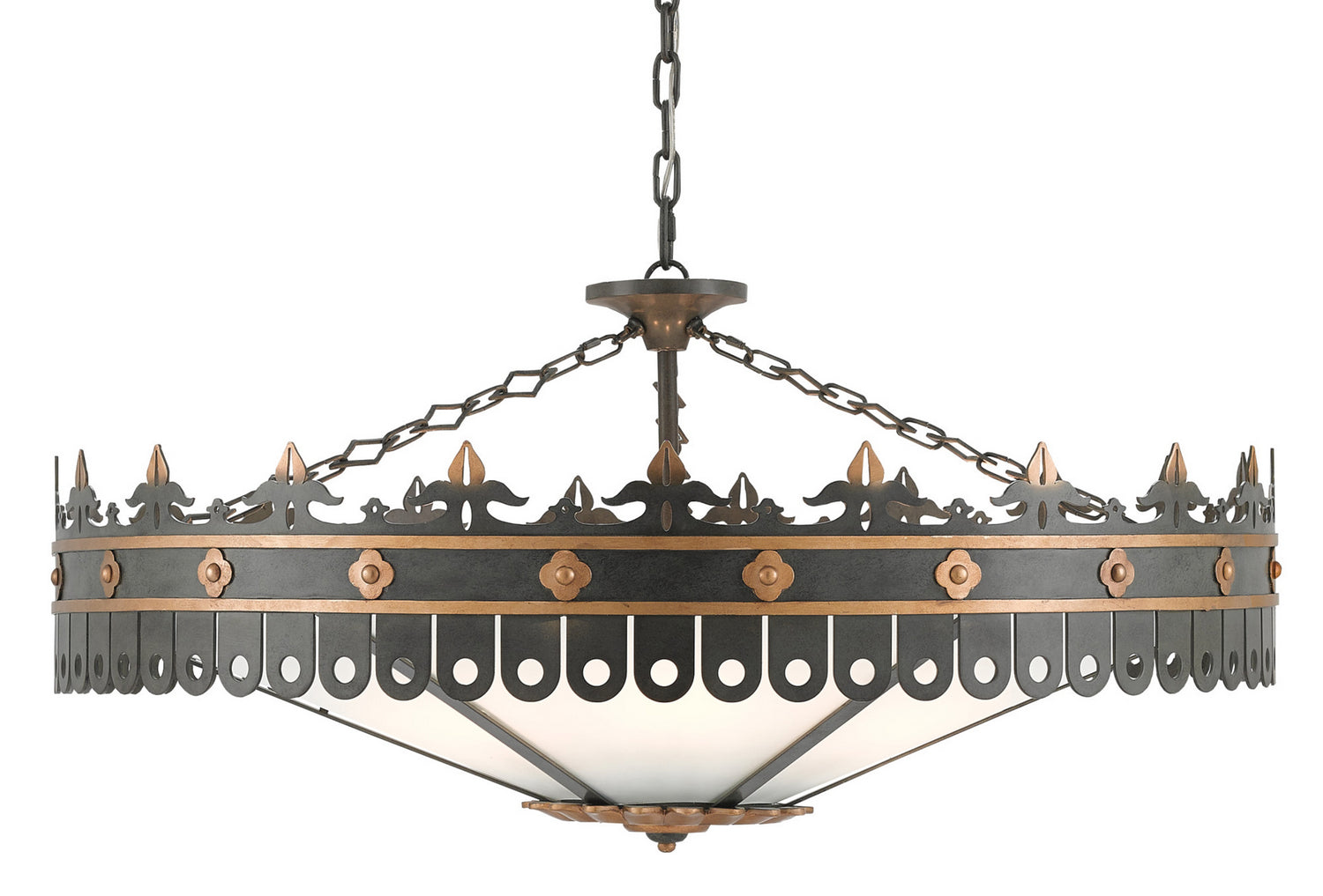Currey and Company - 9000-0181 - Six Light Chandelier - Antique Gold/Moss Gray