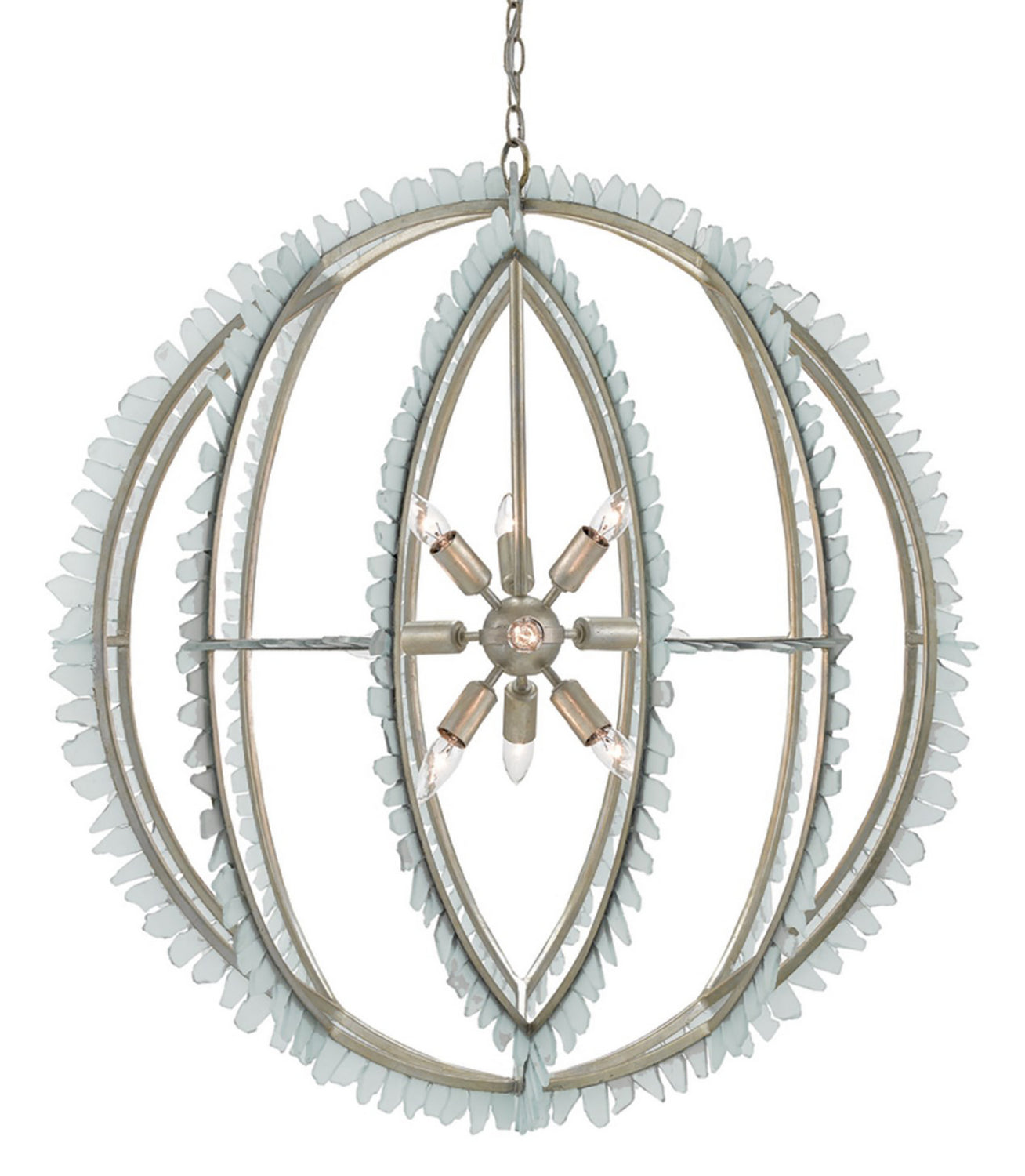 Currey and Company - 9000-0210 - Nine Light Chandelier - Contemporary Silver Leaf/Seaglass