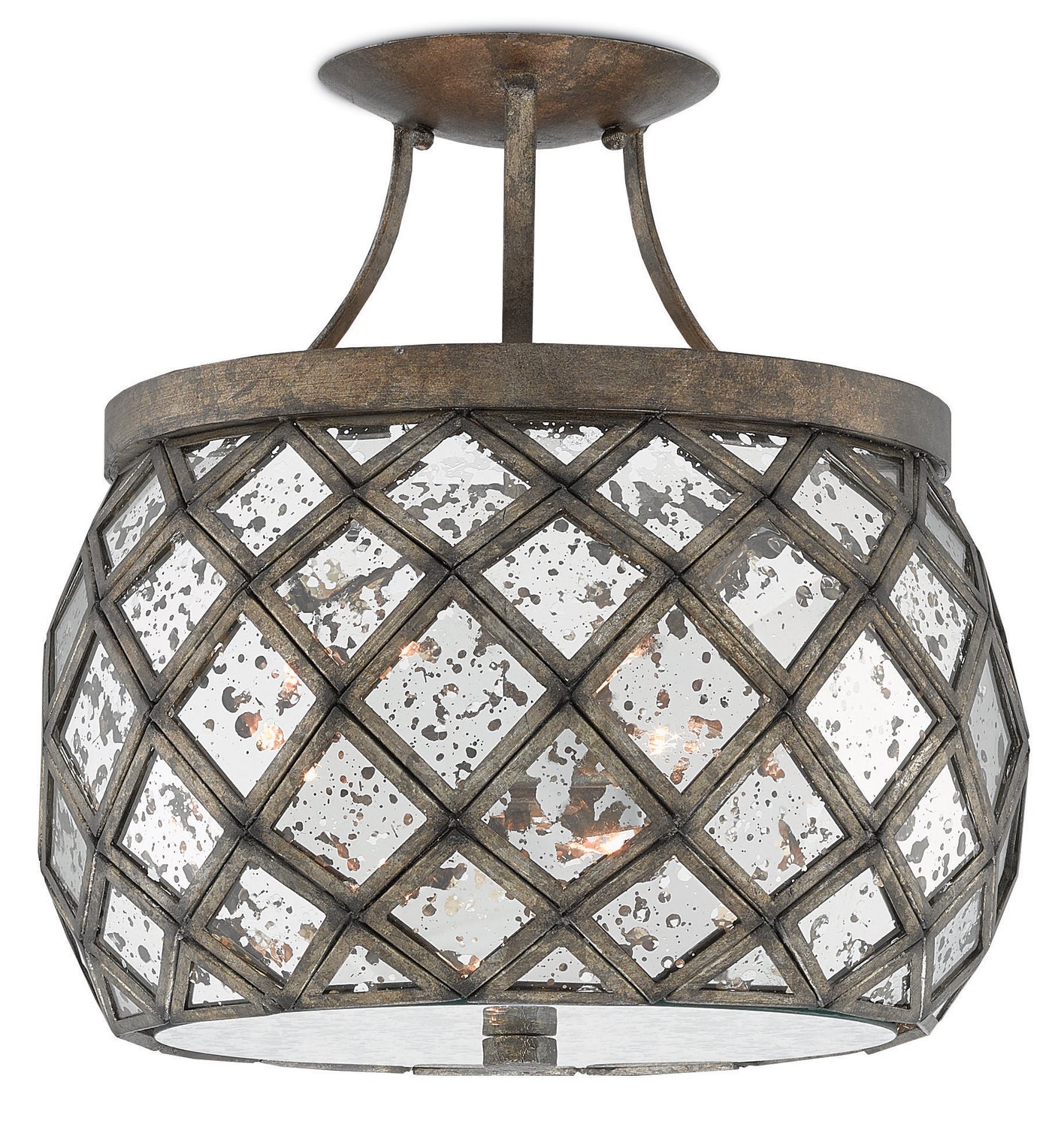 Currey and Company - 9999-0029 - Three Light Semi-Flush Mount - Pyrite Bronze/Raj Mirror