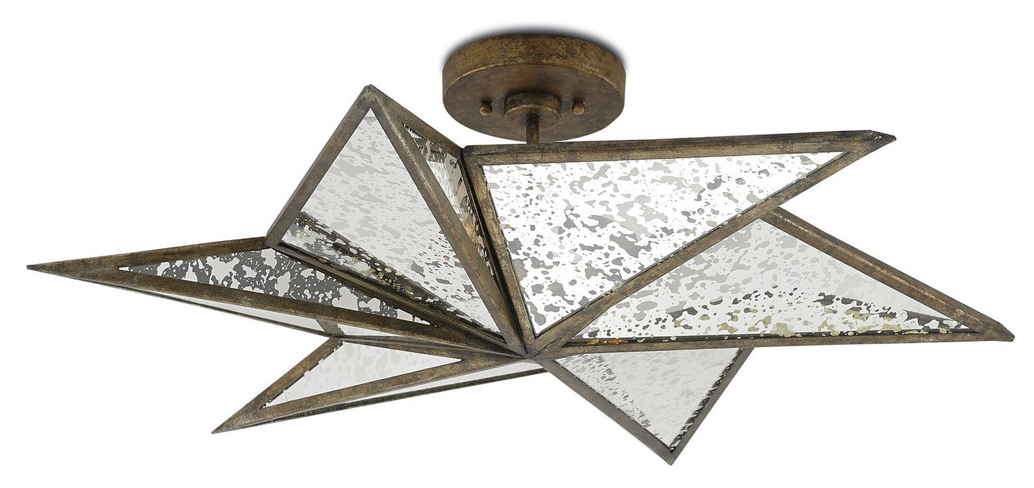 Currey and Company - 9999-0031 - Three Light Semi-Flush Mount - Pyrite Bronze/Raj Mirror