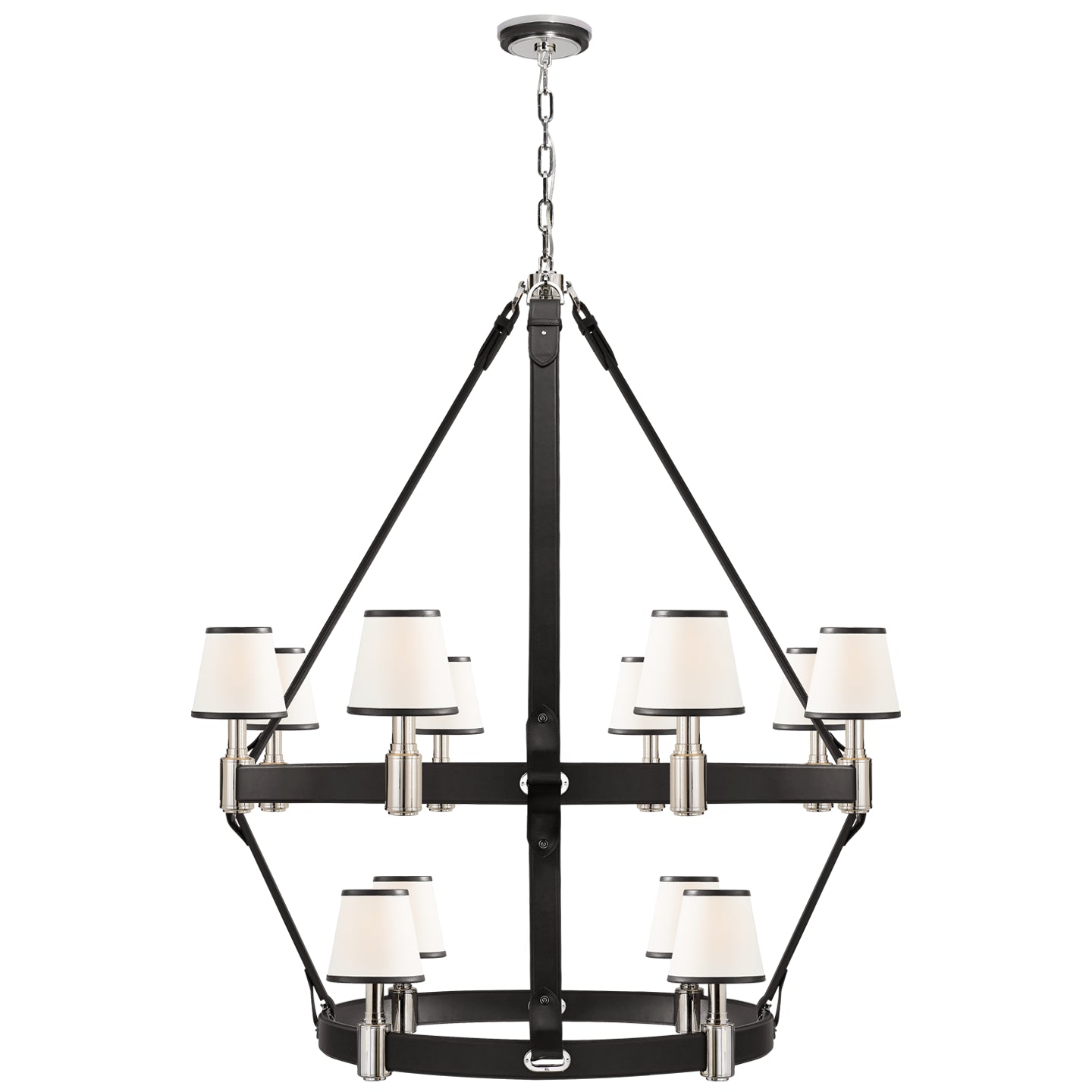 Ralph Lauren - RL 5614PN/CHC-L - 12 Light Chandelier - Riley - Polished Nickel and Chocolate Leather