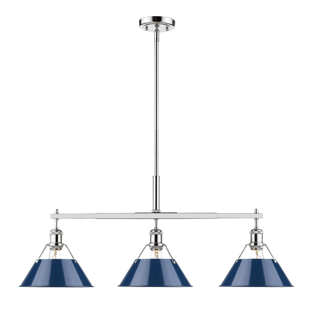 Golden - 3306-LP CH-NVY - Three Light Linear Pendant - Orwell - Chrome