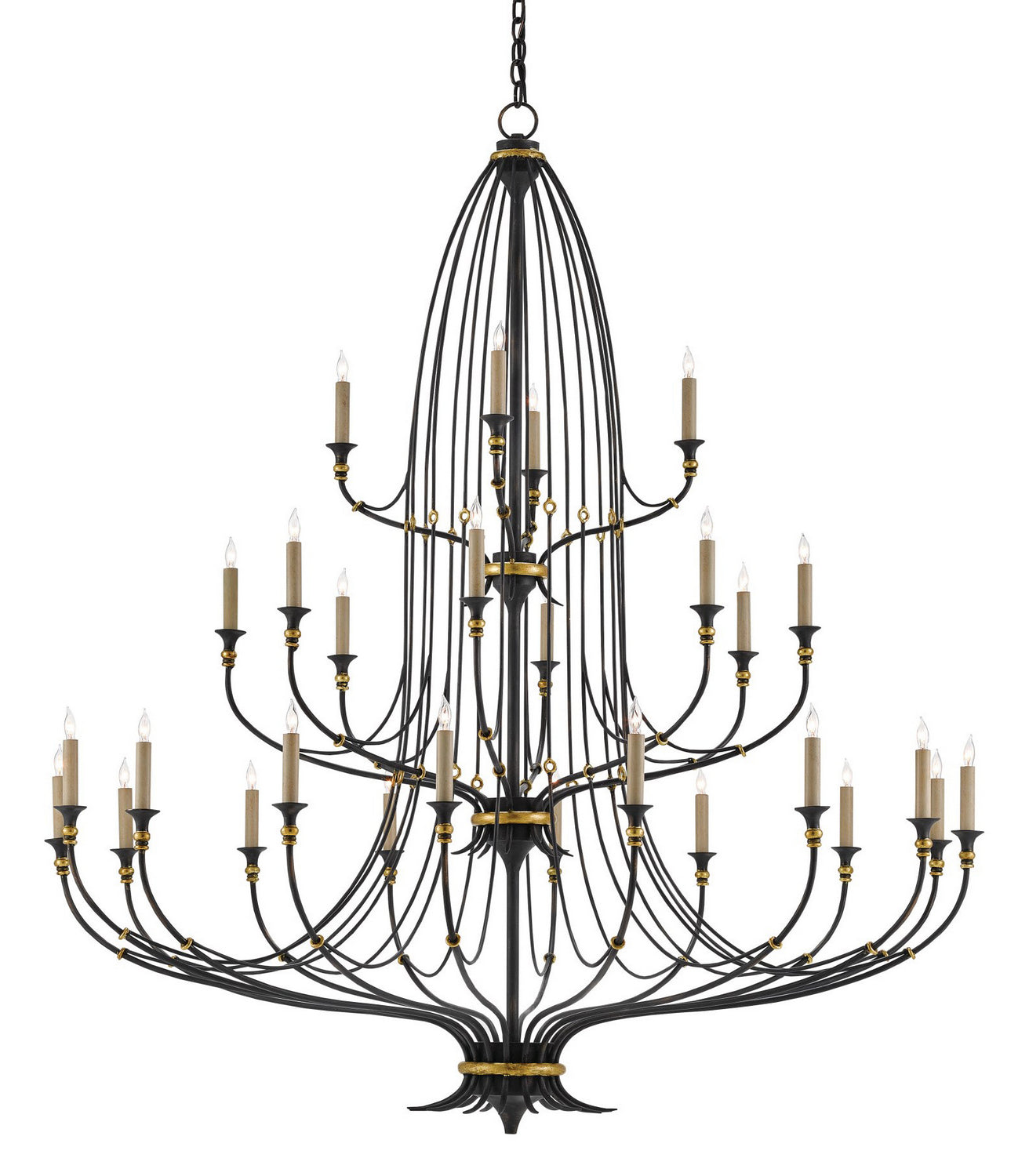 Currey and Company - 9000-0213 - 28 Light Chandelier - French Black/Gold Leaf