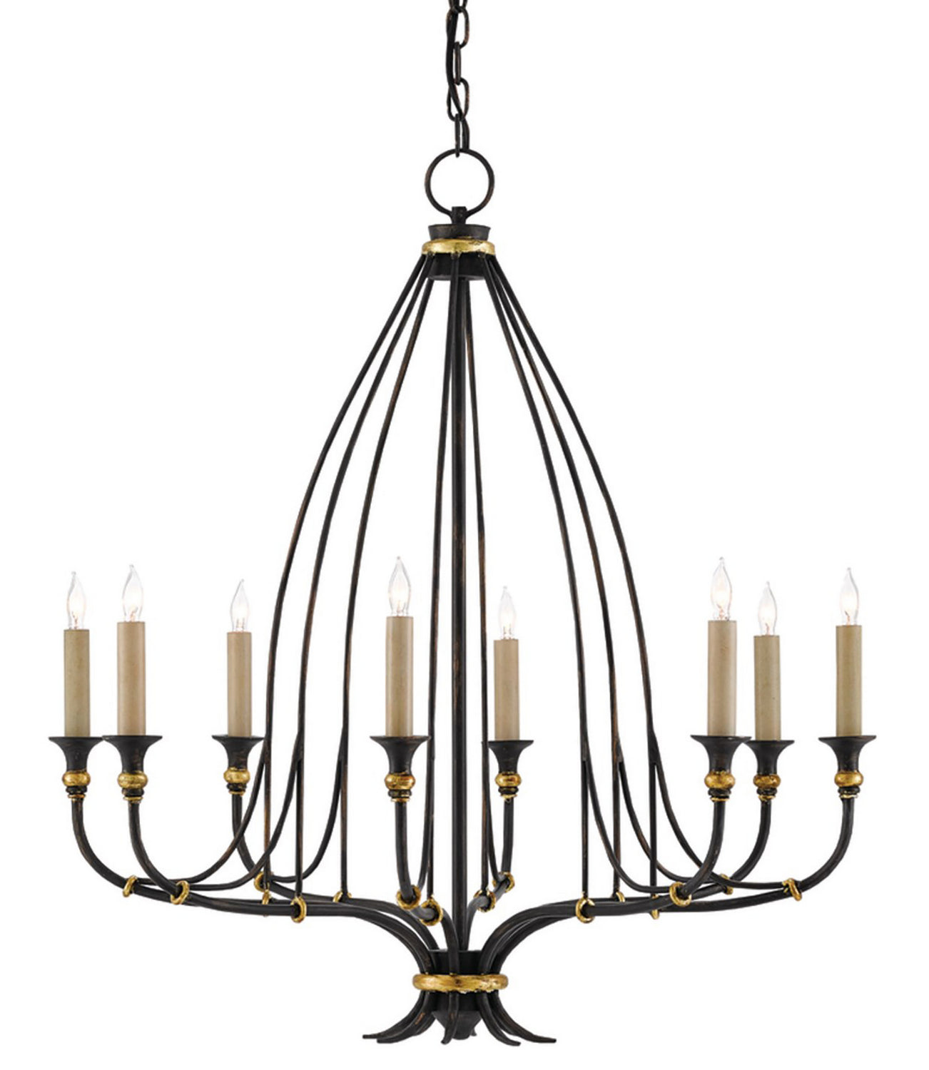 Currey and Company - 9000-0214 - Eight Light Chandelier - French Black/Gold Leaf