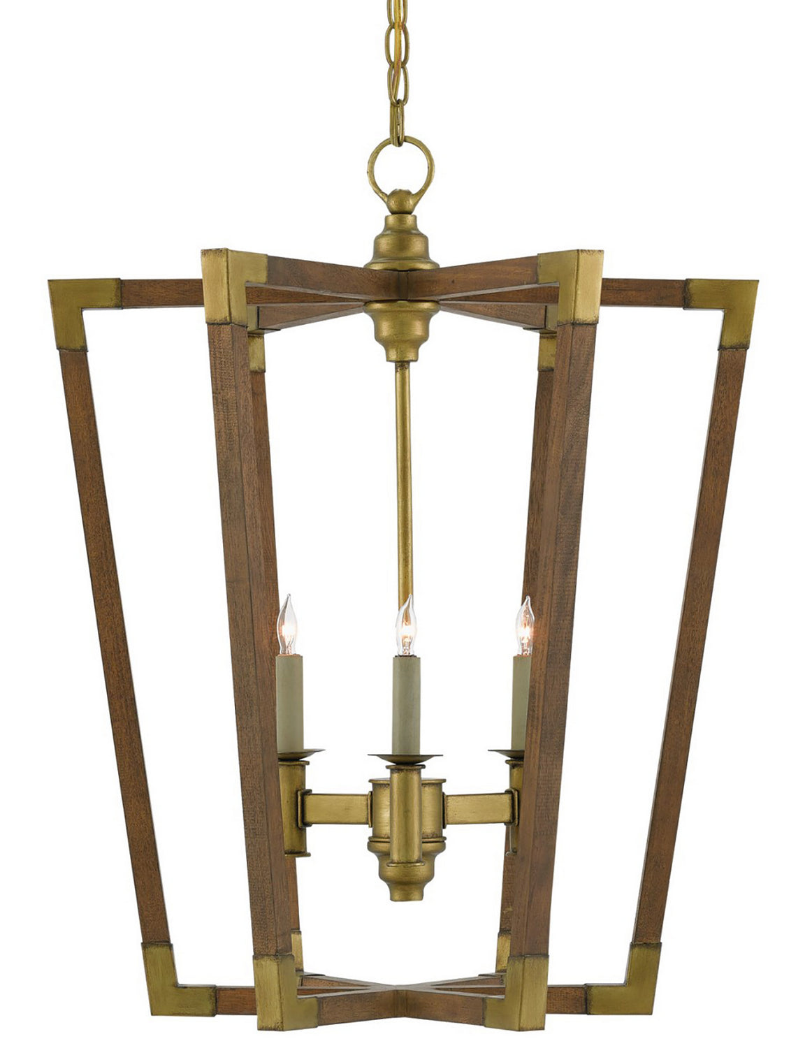Currey and Company - 9000-0220 - Three Light Lantern - Chestnut/Brass