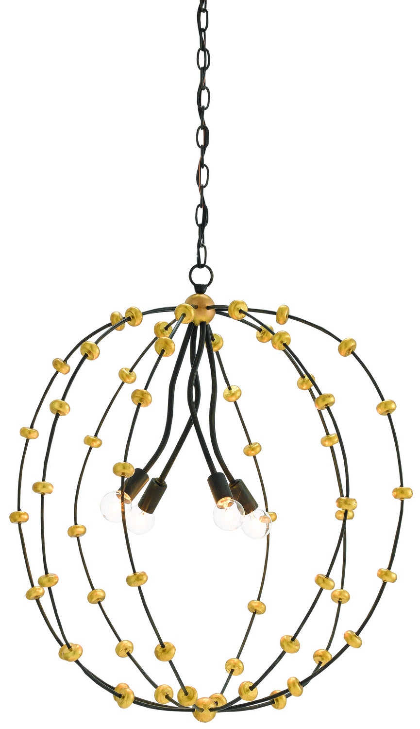 Currey and Company - 9000-0328 - Four Light Chandelier - Black Iron/Antique Gold Leaf