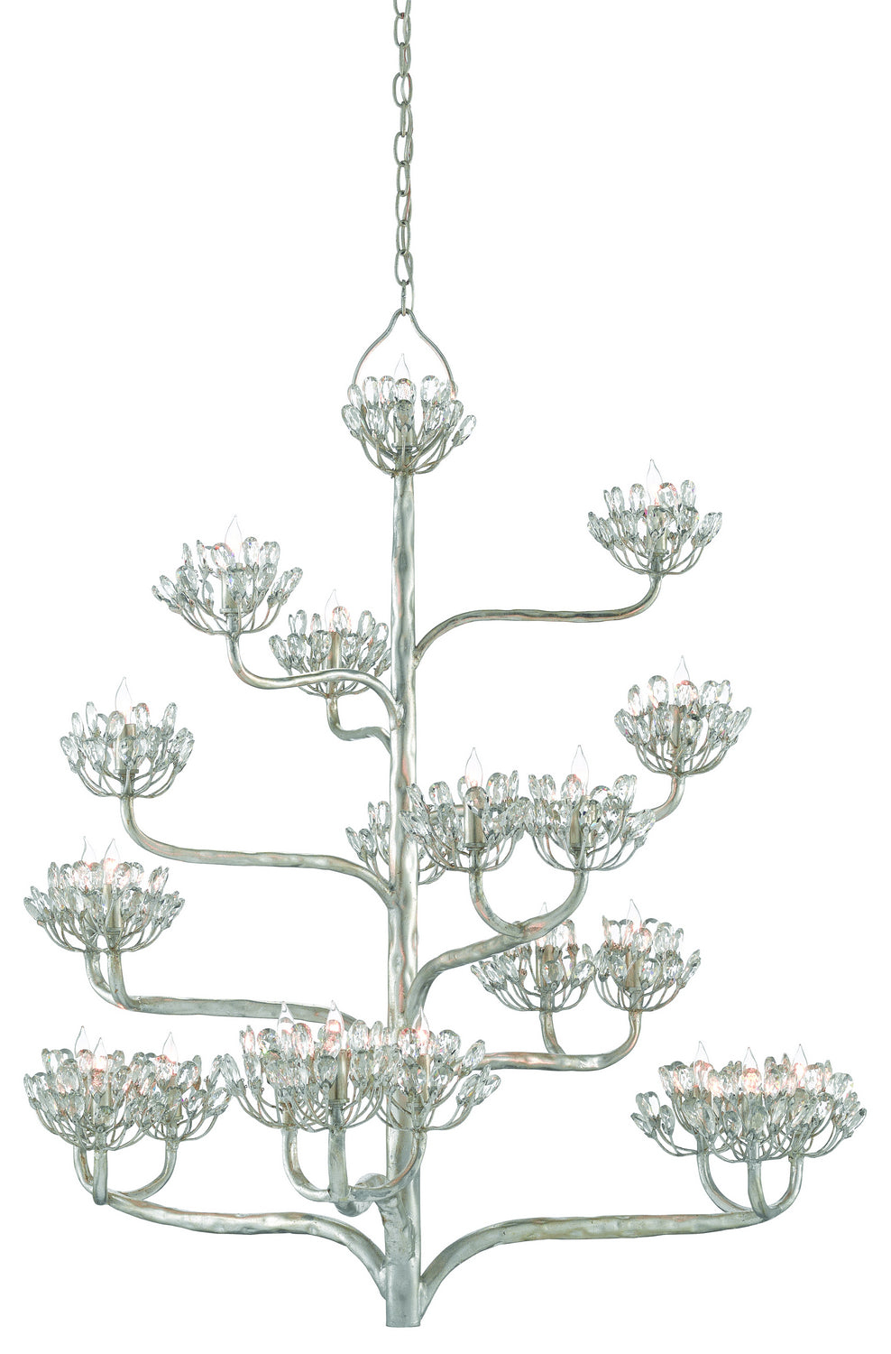 Currey and Company - 9000-0373 - 22 Light Chandelier - Agave Americana Collection - Contemporary Silver Leaf