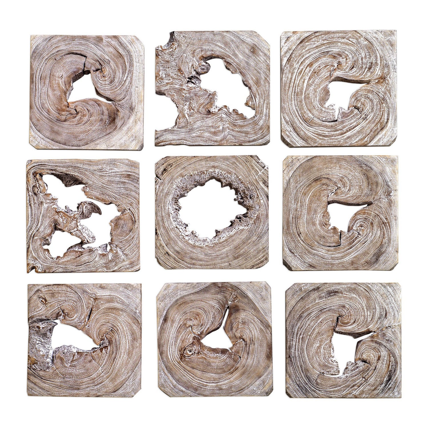 Uttermost - 04177 - Wall Art, S/9 - Bahati - White Washed Ivory With Coffee Brown