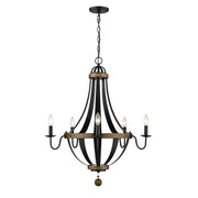 Millennium - 2395-MB/WT - Five Light Chandelier - Ellijay - Matte Black/Wood Tone