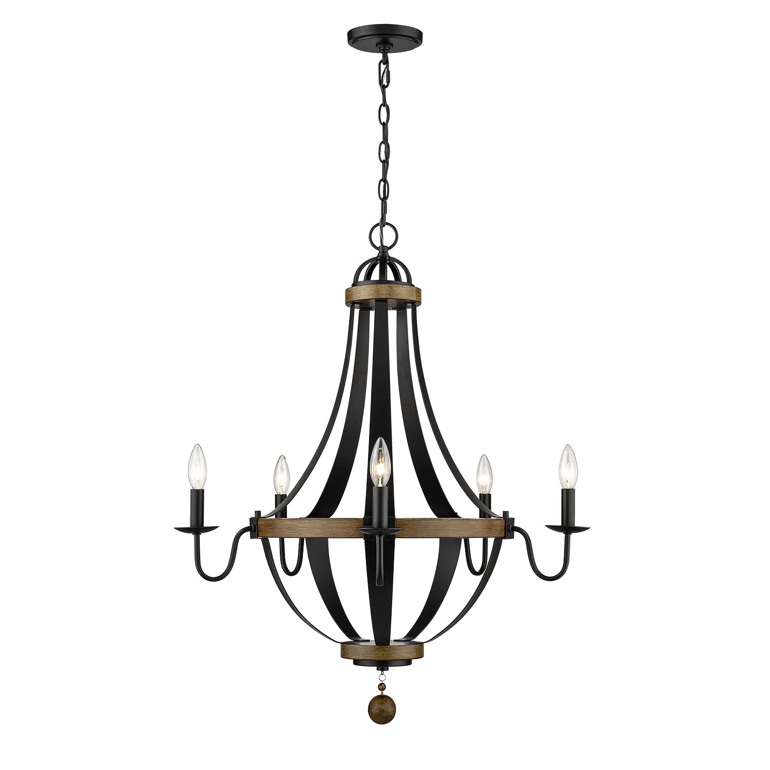 Millennium - 2395-MB/WT - Five Light Chandelier - Ellijay - Matte Black/Wood Tone