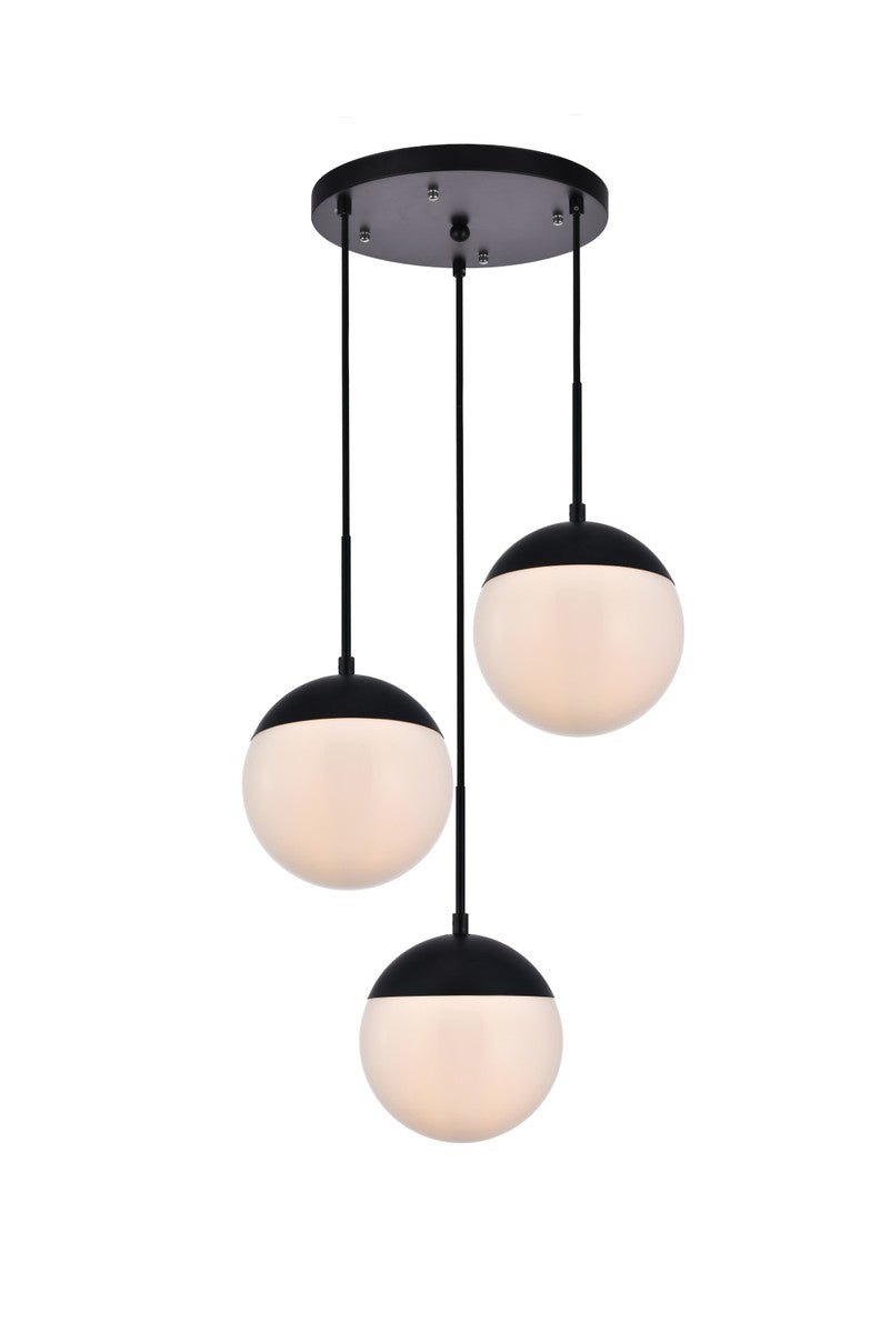 Elegant Lighting - LD6068BK - Three Light Pendant - Eclipse - Black and frosted white