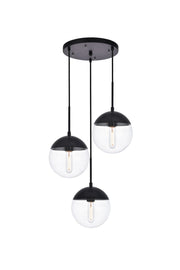 Elegant Lighting - LD6069BK - Three Light Pendant - Eclipse - Black and Clear