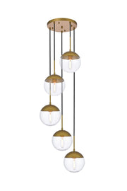 Elegant Lighting - LD6079BR - Five Light Pendant - Eclipse - Brass and Clear