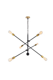Elegant Lighting - LD8009D42BK - Six Light Pendant - Axel - Black and Brass