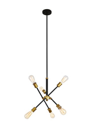 Elegant Lighting - LD8015D18BK - Six Light Pendant - Axel - Black and Brass