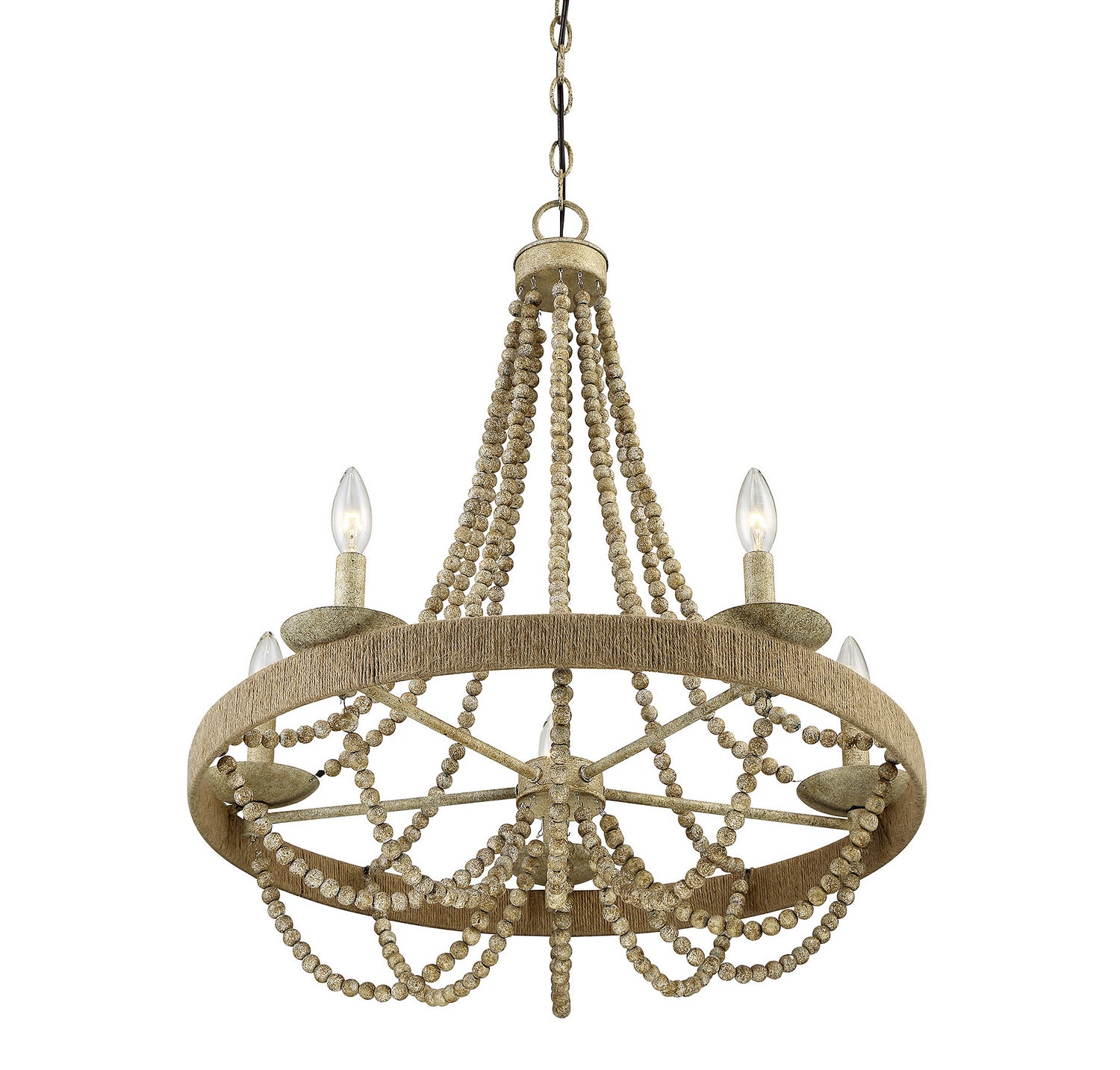Meridian - M10014-97 - Five Light Chandelier - Mchan - Natural Wood with Rope