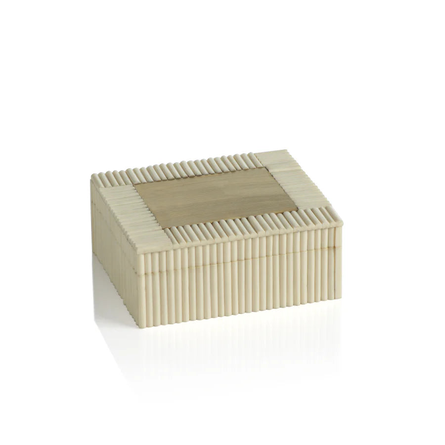 WHITE BONE CHIPS AND BRASS BOX