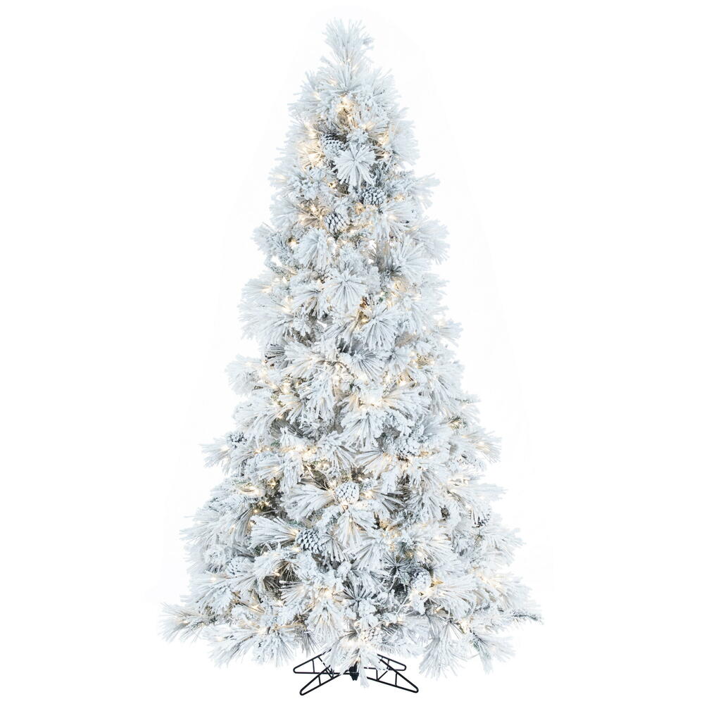 9' x 59" Flocked Atka Slim Tree, Warm White Wide Angle 3mm Low Voltage LED lights