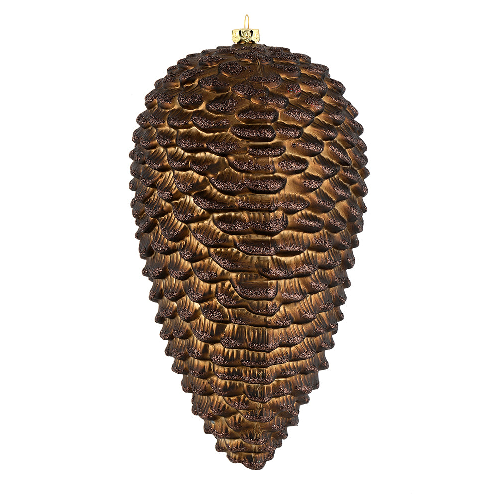 7" Chocolate Matte Glitter Pinecone Christmas Ornament