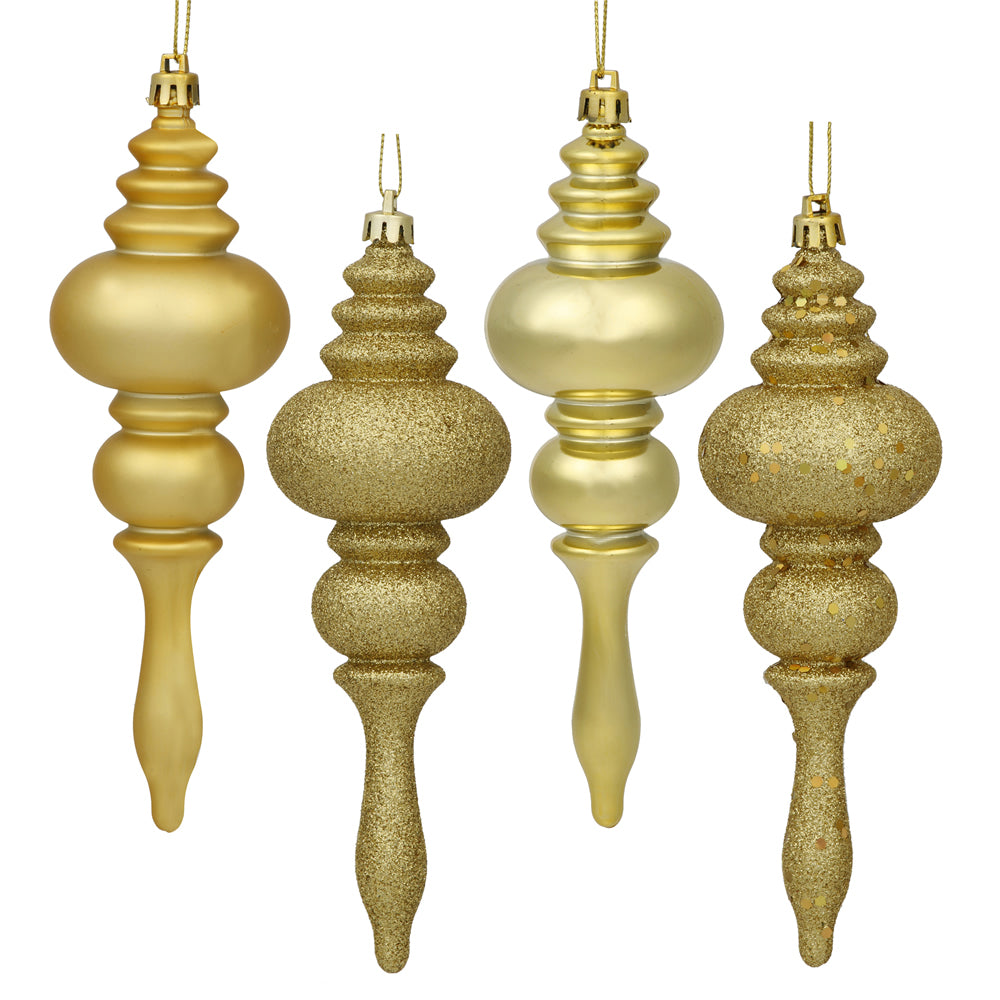 7" Gold 4-Finish Finial Ornament - Matte & Glitter