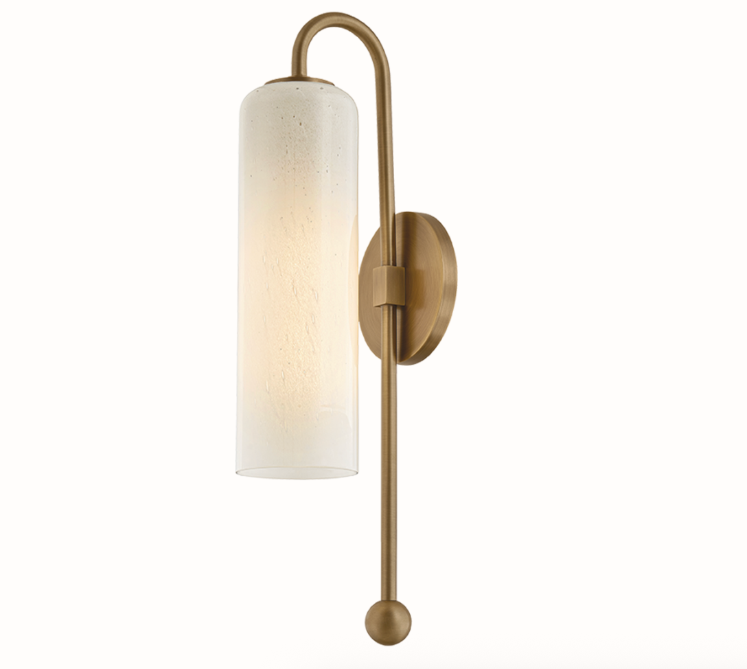 Skye Wall Sconce – Patina Brass with Seeded Cloud Glass