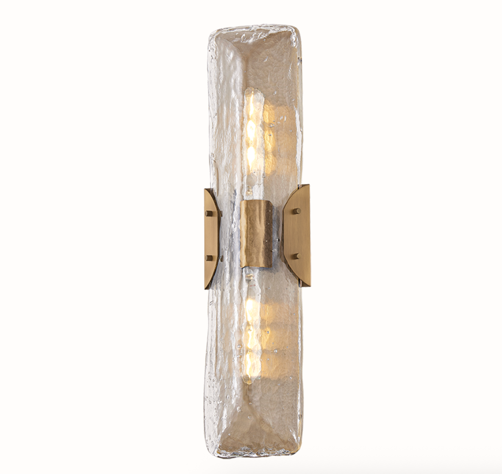 Nordic 2-Light Wall Sconce – Patina Brass with Clear Seeded Glass