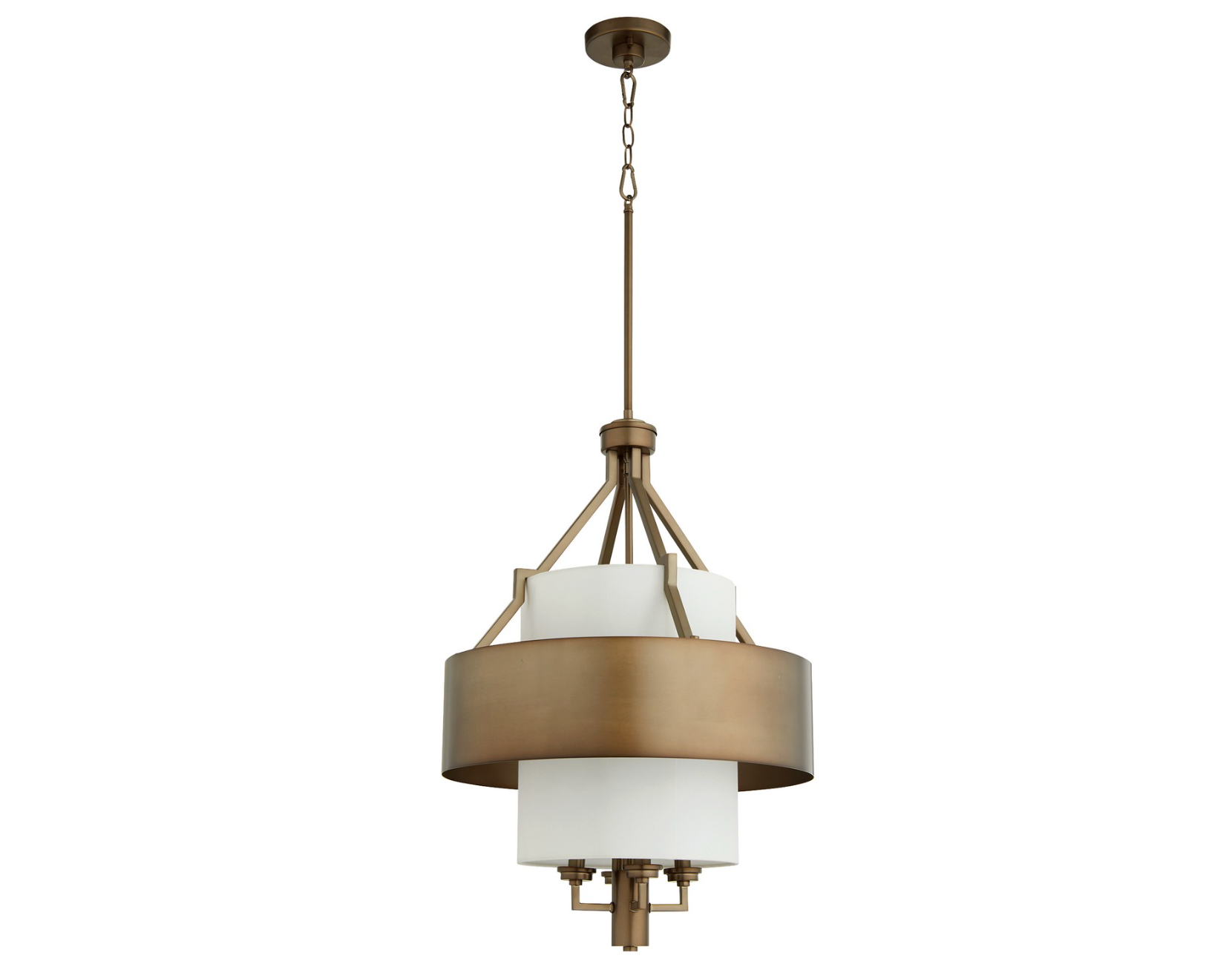 4-Light Pendant Chandelier – Dark Brass with Cream Linen Shade