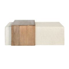 Asher Ottoman with subtle linen upholstery and brindled ash wood center block, 33"x50" — Brooke's On Main