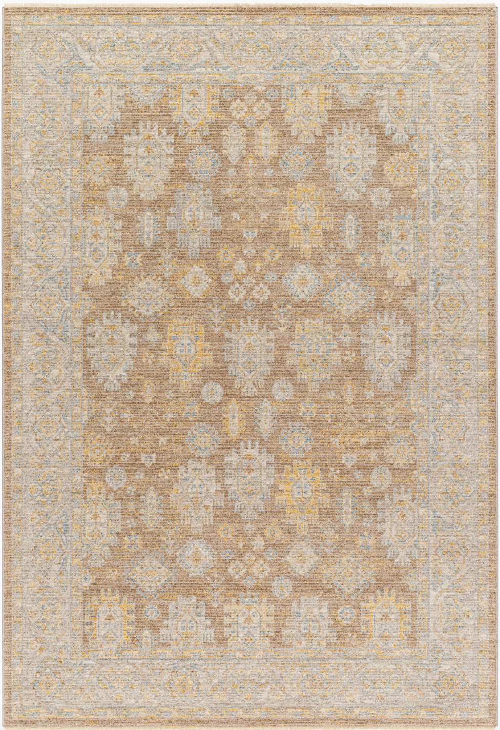 Avant Garde medallion area rug in taupe and blue, 7'10" x 10'3" — Brooke's On Main