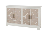 Lillian 4 Door Sideboard With Woven Rattan Doors 62"W, White/Natural