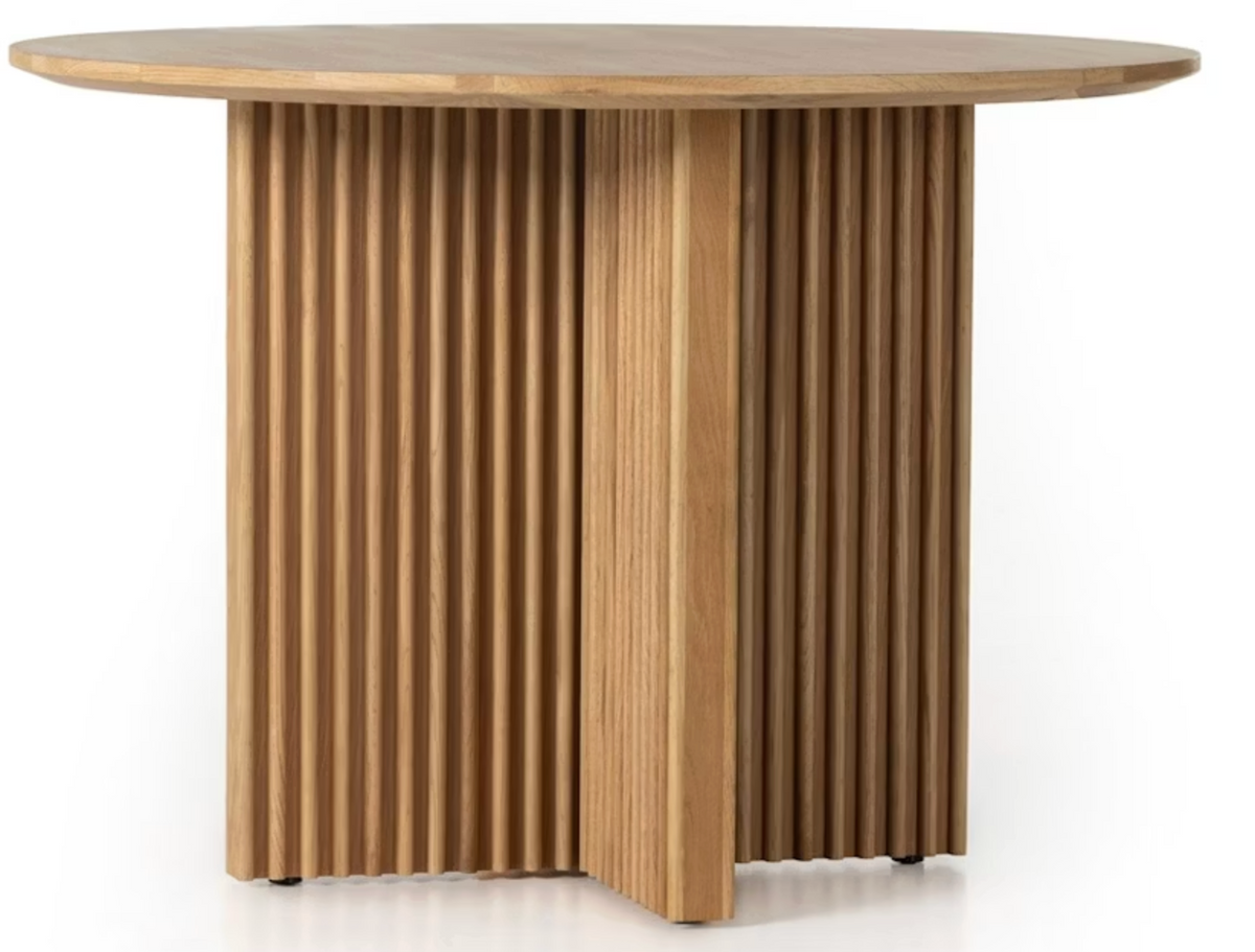 Crowley Copo round oak dining table with fluted cross-base, 43.5" — Brooke's On Main