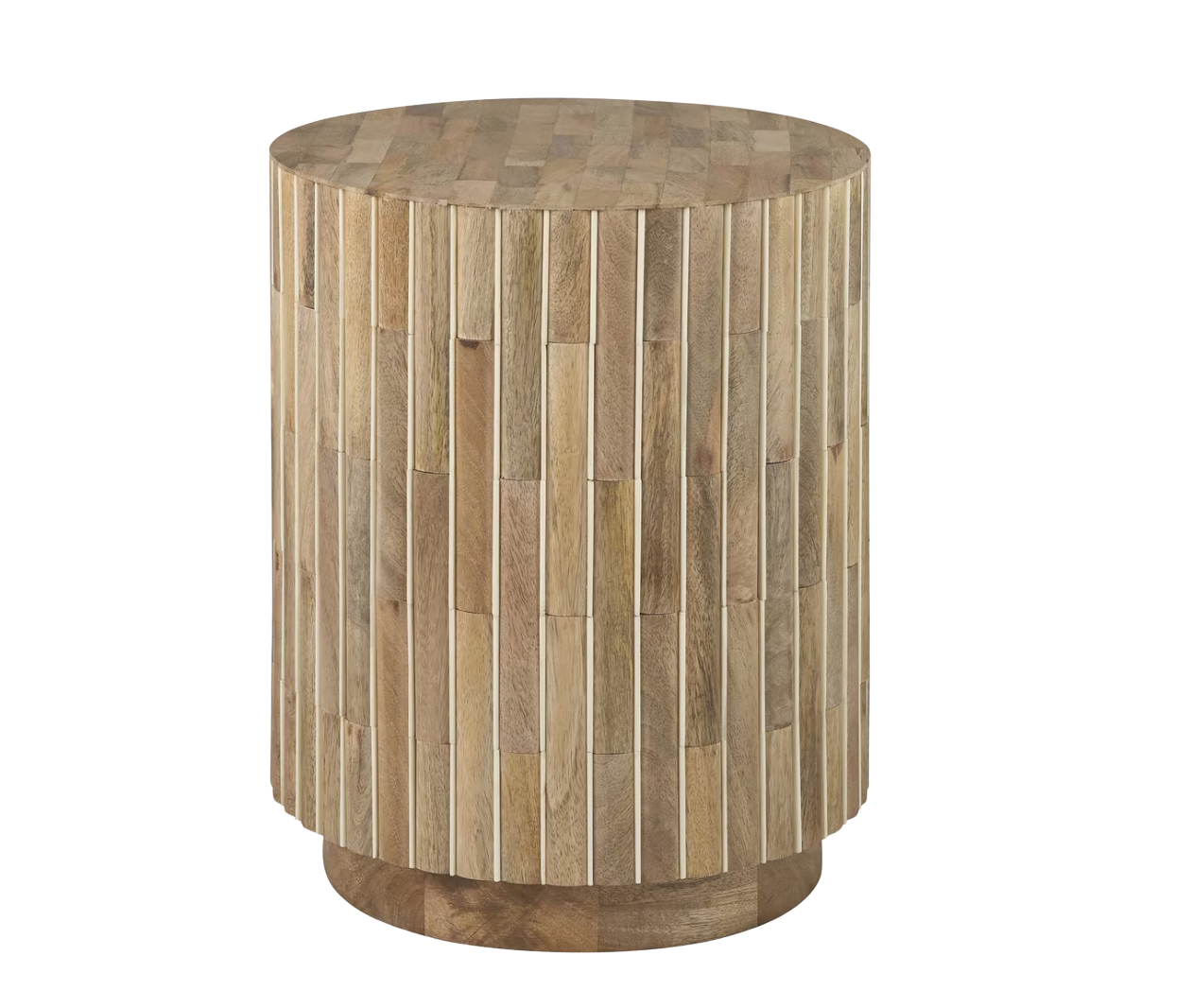 Round Mangowood Striped Plinth Base Accent Table